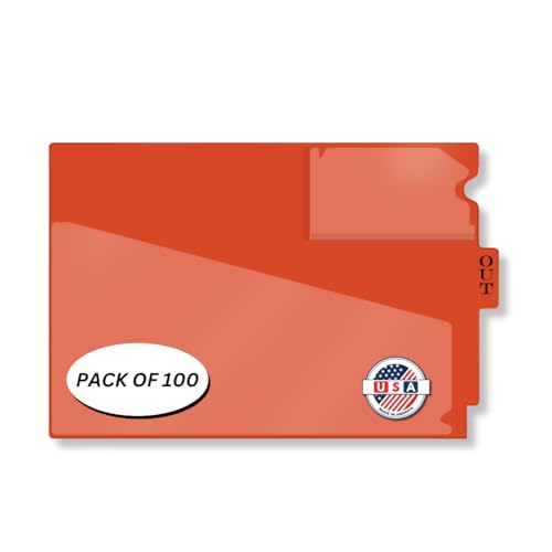 Doctor Stuff - Center Tab Vinyl Out Guides, Diagonal Cut Front Pocket, Top Charge Out Slip Pocket, Plastic File Folder, Letter Size 9" x 13-1/4", Orange, 100/Box