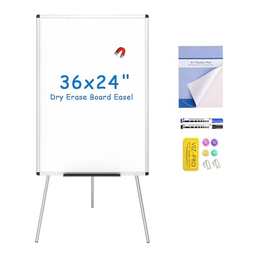 VIZ-PRO Magnetic Whiteboard Easel, 36 x 24 Inches, Portable Dry Erase Board