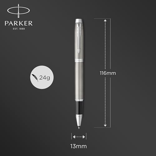 PARKER IM Rollerball Pen | Stainless Steel with Chrome Trim | Fine Point with Black Ink Refill | Gift Box