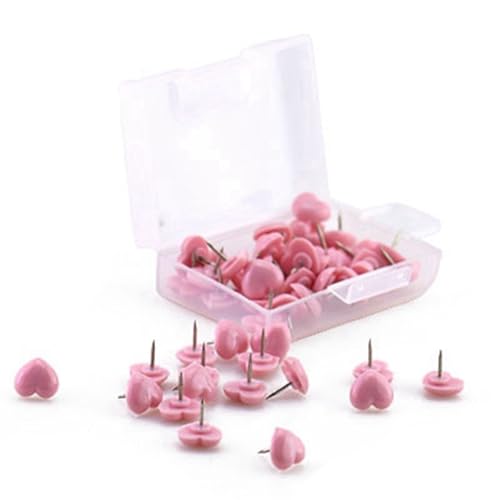 Heart Shape Push Pins 300 Pcs, 15x8mm Colored Map Pin for Cork Board, Pink Plastic Metal Thumb Tacks
