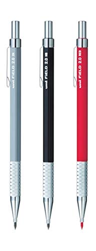 Uni Mechanical Pencil, Field, 2.0mm, (HB + 2H + Red) set of 3 (M207001PHB,M207001P2H,M207001P.15) + 3 Replacement wick field set(HB,2H,Red) and amazdone Sticky Notes