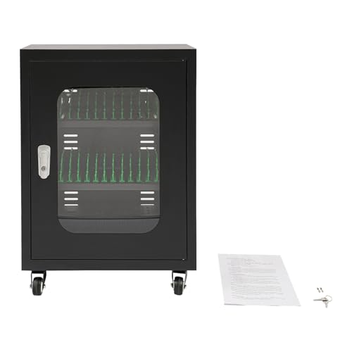 30 Device Mobile Charging Cart, 300W Phone Charge Storage Cabinet, 5V 2A Single Port Overcharge Anti-Collision Magnetic Suction Door Heat Dissipation Free Standing/Tabletop Charging Station (Black)