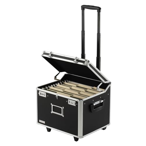 Vaultz Portable File Box with Handle - Dual Lock File Boxes with Lids, Letter & Legal-Size Hanging Folders, Laptop Sleeve - HIPAA Compliant Portable Safe Storage Box, 14.5" x 17.5" x 15.5"