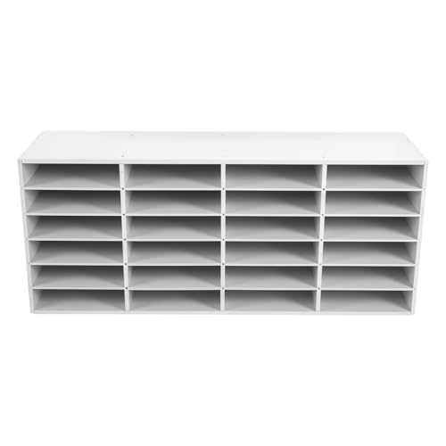 24 Compartments Paper and Mail Organizer, Literature Organizers with Adjustable Shelves, Office and Classroom Mailbox, Desktop File Sorter for Home, Office, School (White)