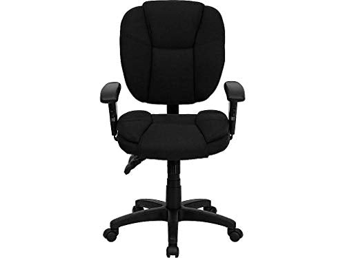 Flash Furniture Caroline Mid-Back Black Fabric Multifunction Swivel Ergonomic Task Office Chair with Pillow Top Cushioning and Arms