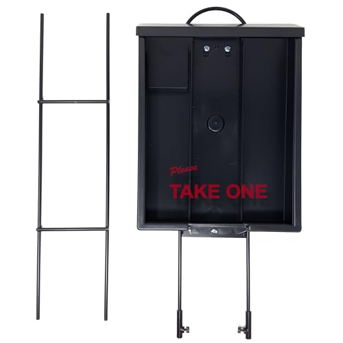 Outdoor Real Estate Brochure Box with Portable Two-Piece Metal Yard Stand Holds 250 Flyers, 60 Business Cards Easy-Install Marketing Display (2 Pack - Black)