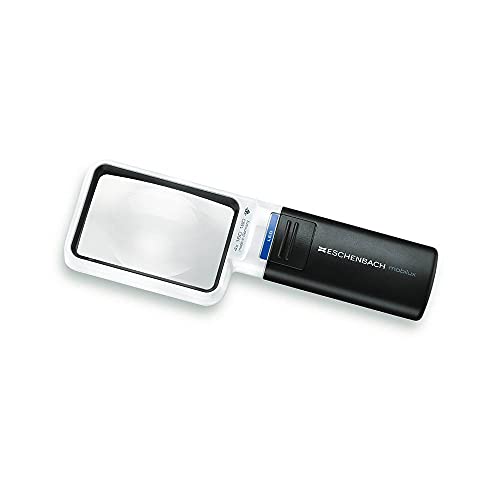 Eschenbach Optik Mobilux LED Handheld Magnifier with Mobase Stand - Hands Free with Light and Stand - Low Vision Magnifier Aid with Liberty Microfiber Cloth (4X) (1511-3)