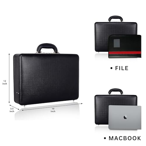ACEKING Full Grain Leather Briefcase for Men & Women, 18-Inch Expandable Attache Laptop Bag, 3-Digit Italian Combination Lock