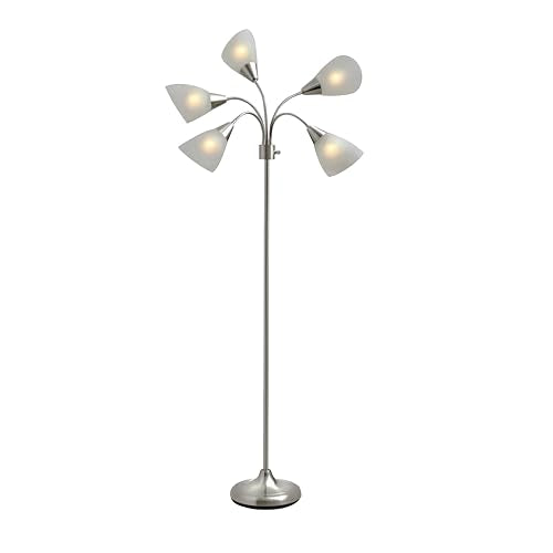 Adesso Floor Lamp with 5 Movable Shades & Adjustable Brightness, Brushed Steel Finish, Silver Perfect Lighting for Bedroom Decor, Beauty & Art Studio