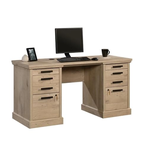 UrbanPro 60" Engineered Wood Credenza Desk, Prime Oak Finish, 6 Drawers with Full Extension Slides, File Storage and Cord Management, Resimercial Office Desk for Home or Commercial Use