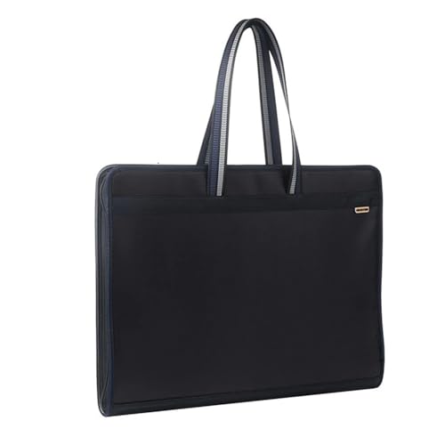 Filing Folder A3 Folder Large Capacity Multilayer Handbag Art Package Oxford Cloth Handle Zipper Storage Bag Office Supplies(Black)