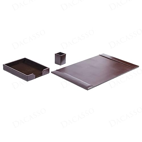 Dacasso Brown Bonded Leather Luxury 3 Piece Desk Set - Blotter Pad & Desk Organization Essentials - Executive Decor and Surface Protector