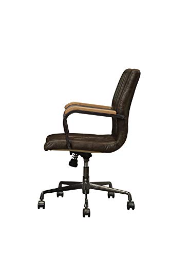 HomeRoots Top Grain Leather, Metal, 22" X 26" X 35-3" Distressed Chocolate Top Grain Leather Executive Office Chair