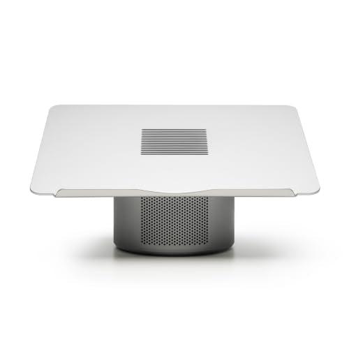 Mossion M1 Laptop Stand with Cooling Fan, Bluetooth Speakers & USB Hub - Silver Metallic | 360° Rotating Aluminum Ergonomic Laptop Stand for Laptops up to 18"