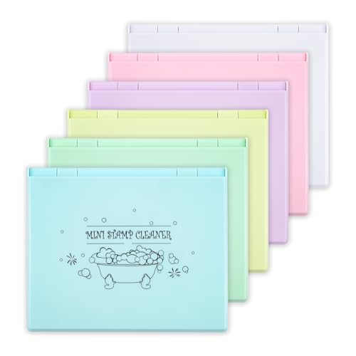 6PCS Stamp Scrubber -Stamp Cleaning Pad for Stamps,Dual-Sided Stamp Cleaning Pad with Synthetic Bristles,Stamping Tool Cleaning Cling & Foam & Clear & Rubber Stamps 5.9x4.8inch(6 Colors)