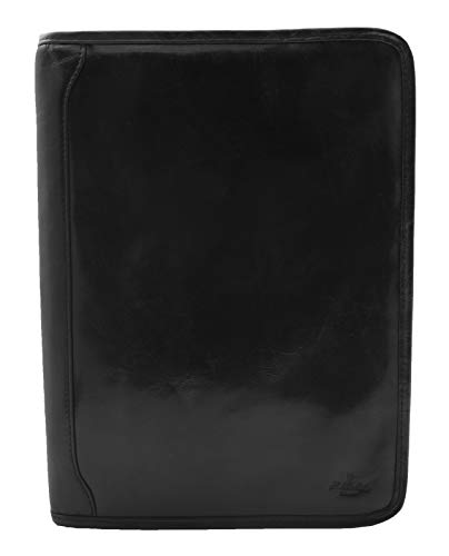 Real Leather Folio Underarm Bag Black Ring Binder A4 Pad Portfolio Organiser - Arturo