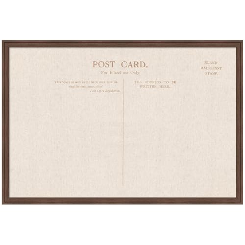 Kate and Laurel Framed Fabric Pinboard 38 x 26, Linen Vintage Post Card Printed Linen Classic Bulletin Board for Use as a Vision Board or Wall Organization, Florence Medium Brown Frame