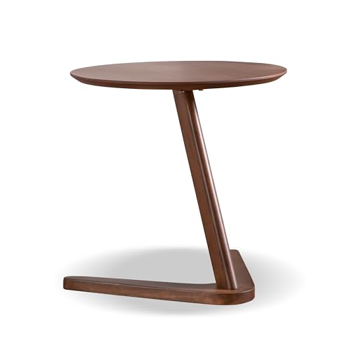 Furniture of America Lucian Mid-Century Modern Solid Wood 2 Piece Brown Round Side Table Set with Upholstered Chair, Easy Assembly, for Home, Office, Living Room, Walnut