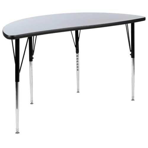 Flash Furniture 3 Piece 76" Oval Wave Collaborative Grey Thermal Laminate Activity Table Set - Standard Height Adjustable Legs