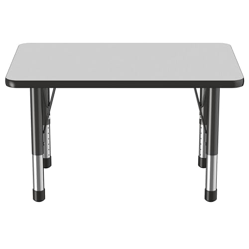 FDP Rectangle Activity School and Classroom Kids Table (24 x 36 inch), Chunky Toddler Leg, Adjustable Height 15-24 inches - Gray Top and Black Edge