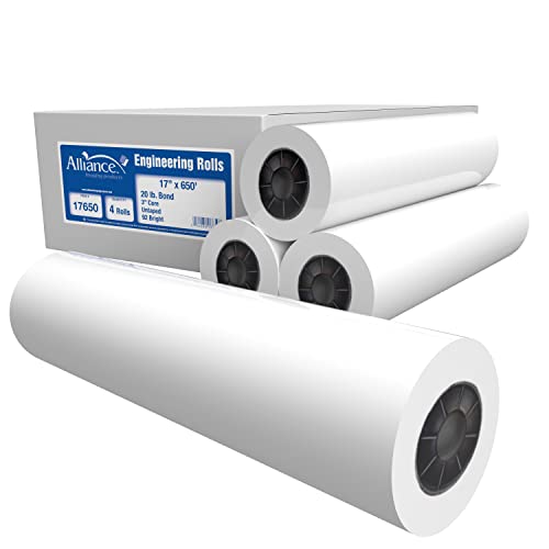 Alliance Wide Format Paper Rolls, 20lb with 3" Core (17 In x 650 FT | 3" Core, 20lb | 4 Rolls)