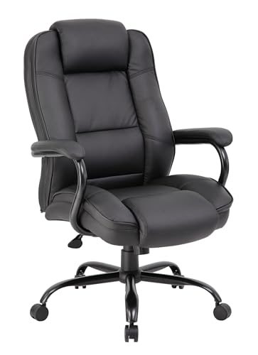 Scranton & Co Executive Office Chair, Heavy Duty LeatherPlus Faux Leather Upholstery, Black Finish, 350 lb Weight Capacity, 27 in Brushed Metal Base, Adjustable Lumbar Support, Padded Arms, Large