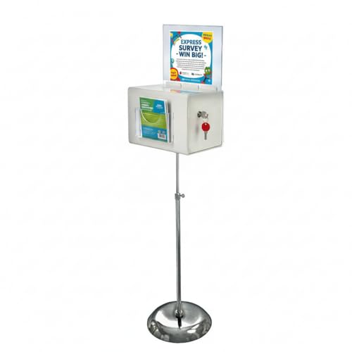 Azar Displays 206325-WHT 11" W x 8.25" D x 8.25" H Large White Suggestion Box with Pocket, Lock & Keys on Pedestal