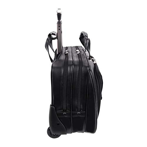 McKleinUSA L Series, Wrightwood, Top Grain Cowhide Leather with Vegan Leather Trim, 17" Leather Wheeled Laptop Briefcase, Black (80505), one Size - Frustration-Free Packaging