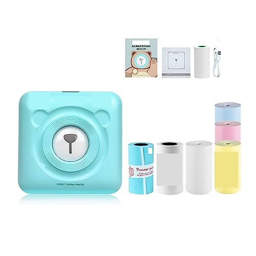 MKJGGII Red Portable Thermal Photo Printer Wireless Mini Pocket Pictures Label Sticker Printing 58mm(304 Green Add 6rolls)