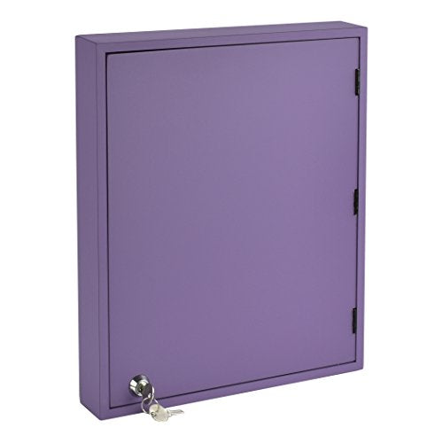 Acrimet 24-Key Cabinet with Lock, Wall Mount Wooden Key Organizer, Security Key Storage Box (24 Positions) with Numbered Hooks & Clear Purple Key Tags – Commercial & Home Use (Purple)