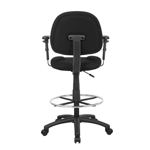 Benzara Jea Drafting Stool Chair, Adjustable Arms, Black Tweed, Round Footring