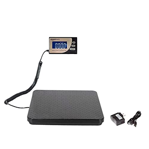 Amazon Basics Digital Postal Scale with Tare Function, Heavy Duty, Aluminium Platform, 440 lb Capacity, Digital Shipping, Portable, Black