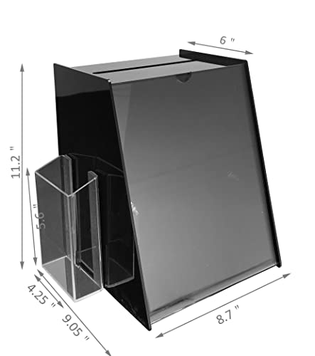 FixtureDisplays® 8.75" x 9.0" x 11.0" Acrylic Ballot Box with 8.5 x 11 Sign Holder Side Pocket-Black 19229