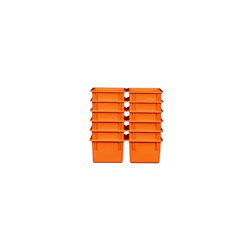 Wood Designs Cubby Storage Bin, Heavy Duty Plastic Containers for Kids Orange Cubby Tray Set of 12