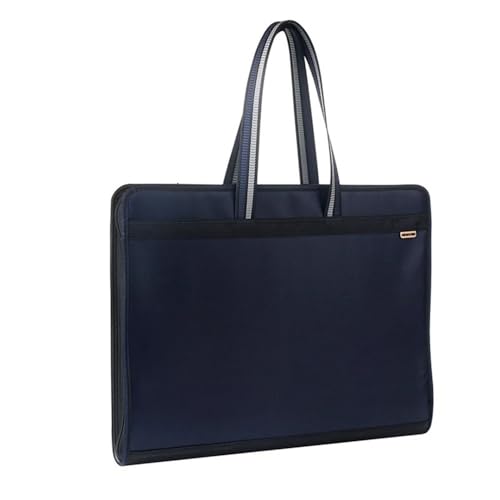 File Folders A3 Folder Large Capacity Multilayer Handbag Art Package Oxford Cloth Handle Zipper Storage Bag File Jacket(Blue)
