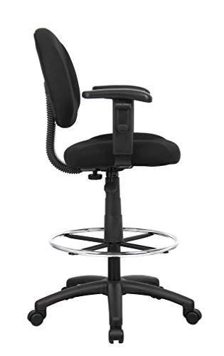 OCC Drafting Stool with Foot Ring and Adjustable Arms in Black Fabric Drafting Chair