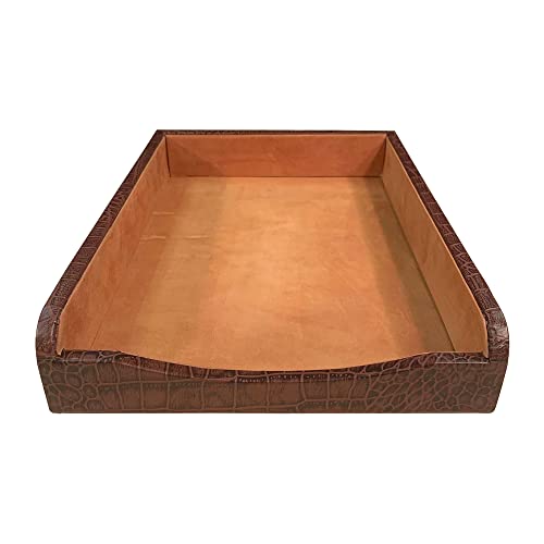 DACASSO Crocodile Embossed Leather Letter Tray - Luxury Letter Holder & Paper Organizer for Desk - Office Organization & Executive Desk Decor - (Brown)