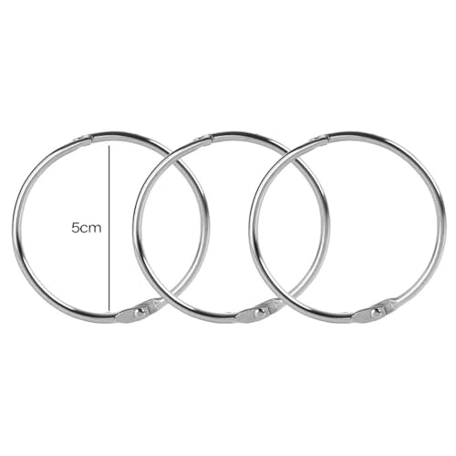 Book Rings 100pcs 50mm Metal Loose-Leaf Binder Rings Notebook Index Cards Album Binding Clip DIY Multifunctional Bind Ring Office Supplies for DIY Travel Diary