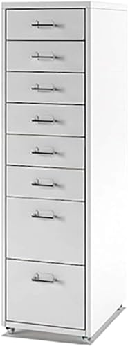 ELEFOCUS Mobile Pedestal Metal File Cabinet 8 Drawers Round Edge Home Office, 0.7mm Thick (Size:11X16X42.9INCH,Color:White)