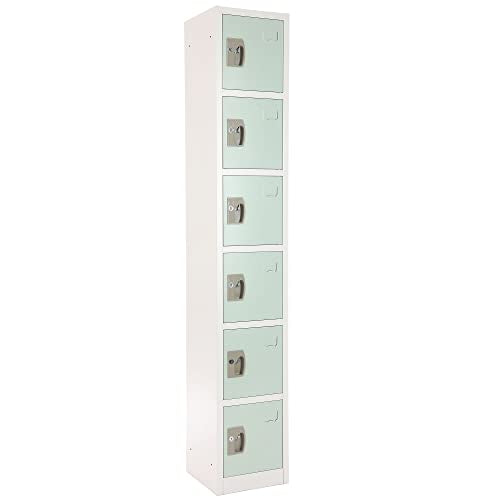 AdirOffice Large School Locker with 6 Doors 6 Hooks Storage Locker - Metal Storage Locker Cabinet Ideal for School, Garage, Office Lockers - (6 Door, Misty Green)