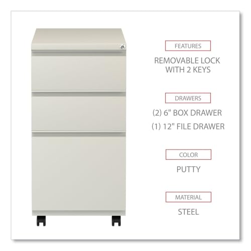 File Pedestal with Full-Length Pull, Left or Right, 3-Drawers: Box/Box/File, Legal/Letter, Putty, 14.96" x 19.29" x 27.75