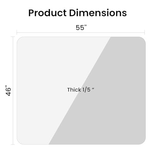 Yuzeyurun Tempered Glass Chair Mat, 55" x 46" Glass Office Chair Mat, 1/5" Thick Clear Floor Mat with Anti-Slip Pads, Heavy Duty Glass Mat for Carpeted and Hard Floor
