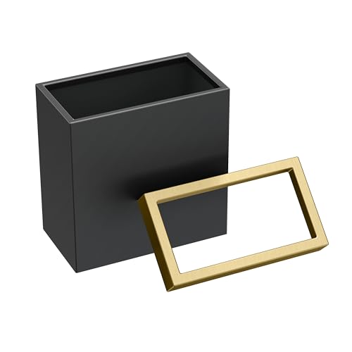 Gatco Small Bathroom Trash Can With Lid, Rectangle 3 Gallon Stainless Steel Wastebasket, Under Sink, Matte Black And Brushed Brass, For Bathroom, Bedroom, Office (1938)