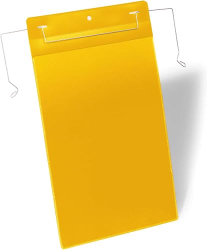 Durable Document Pocket with Wire Hanger A4 Portrait | Pack of 50 Yellow Document Holders | Perfect for Labelling Shelves, Racking, Boxes etc. in Warehouse and Logistic Centres