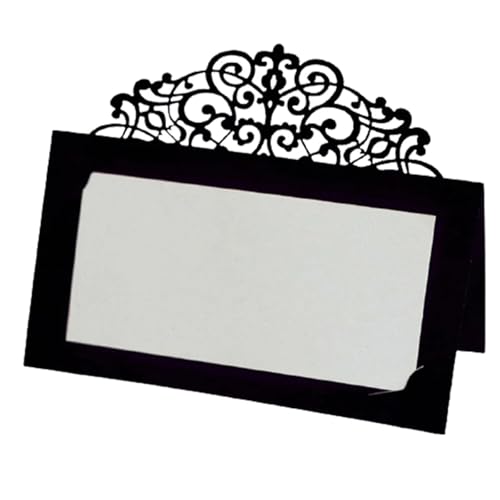 Name Tent Table Cards 200Pcs Vintage Flower Laser Cut Table Name Place Cards Lace Name Message Setting Card Wedding Birthday Party Favor Decoration(Black)