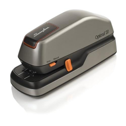 Swingline Electric Stapler, 20 Sheet Capacity, Optima 20, Jam Free, Auto or Manual, Plug In or Battery, Silver (48208)