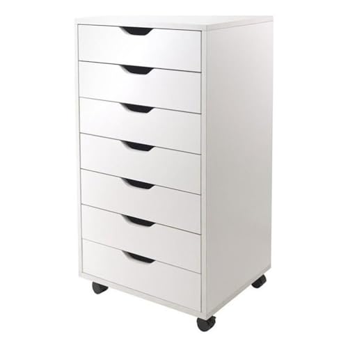 Pemberly Row 7-Drawer Modern Composite Wood Storage Cabinet, White Finish, 35.35 in H x 19.21 in W x 15.98 in D, Locking Casters, Home Office, Kitchen or Craft Room Organizer
