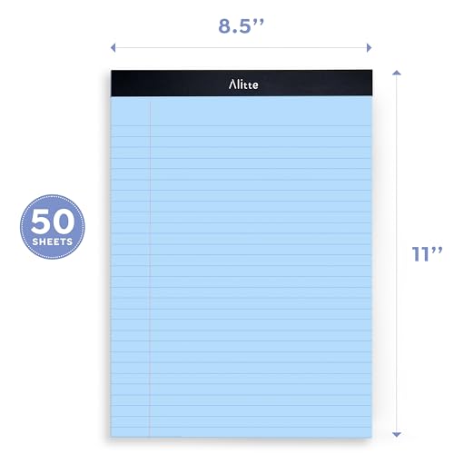 Alitte Colored Legal Pads 8.5 x 11, Pack of 12 - Perforated Wide Ruled Writing Note Pads - Premium Thick Paper, No Ink Bleeding - Lined Legal Pad For Home, Office, School, Business - 50 Sheets