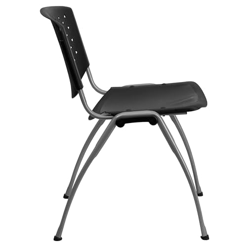 Flash Furniture HERCULES Series 880 lb. Capacity Black Plastic Stack Chair with Titanium Gray Powder Coated Frame