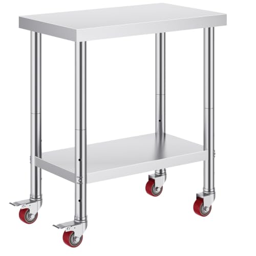 SUS201 Stainless Steel Work Table 30x18 34in 700lb 4 Caster Wheels